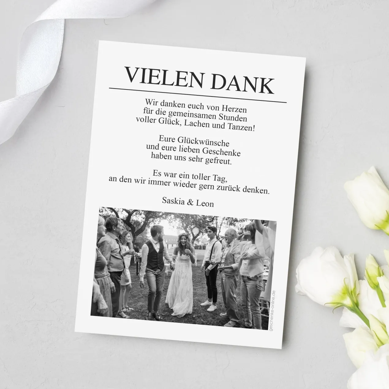 Personalisierte Danksagung zur Hochzeit im Zeitungsstil mit Foto & Wunschtext | Wedding Times Karte