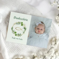 Personalisierte Danksagungskarte mit Foto & Ichthys Fisch | Taufe, Kommunion & Konfirmation