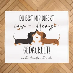 Personalisierte Decke mit Dackeln & Wunschtext 120 x 100 cm | Romantisches Geschenk zum Valentinstag