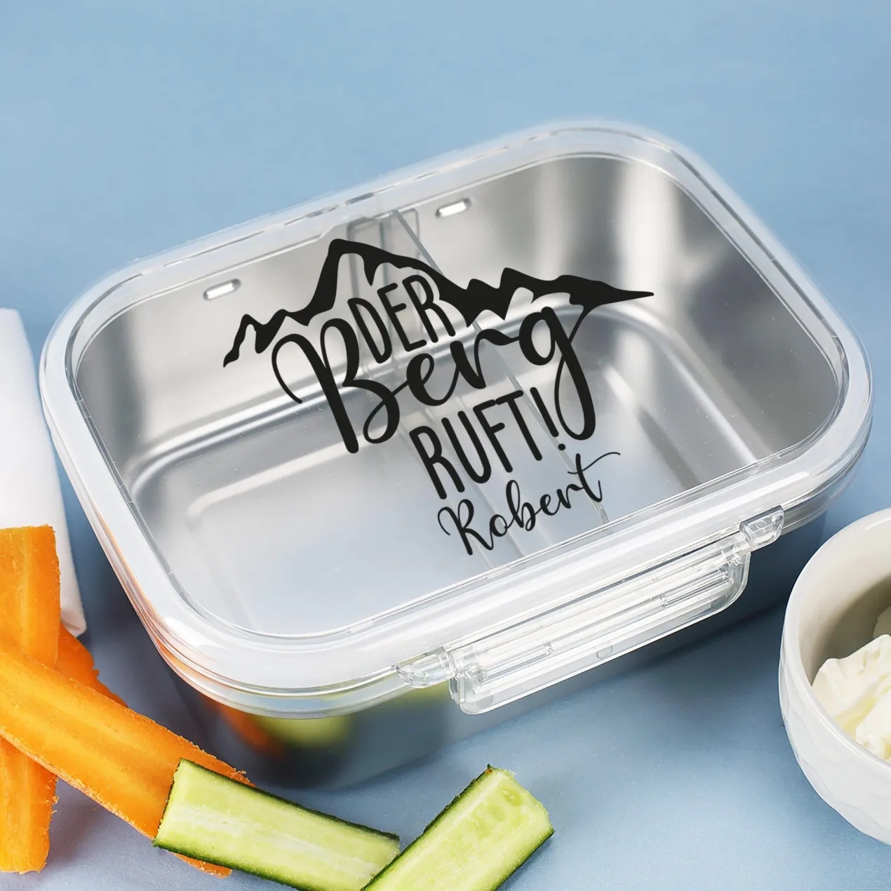Personalisierte Edelstahl Brotdose für Wanderer – Der Berg ruft! Lunchbox