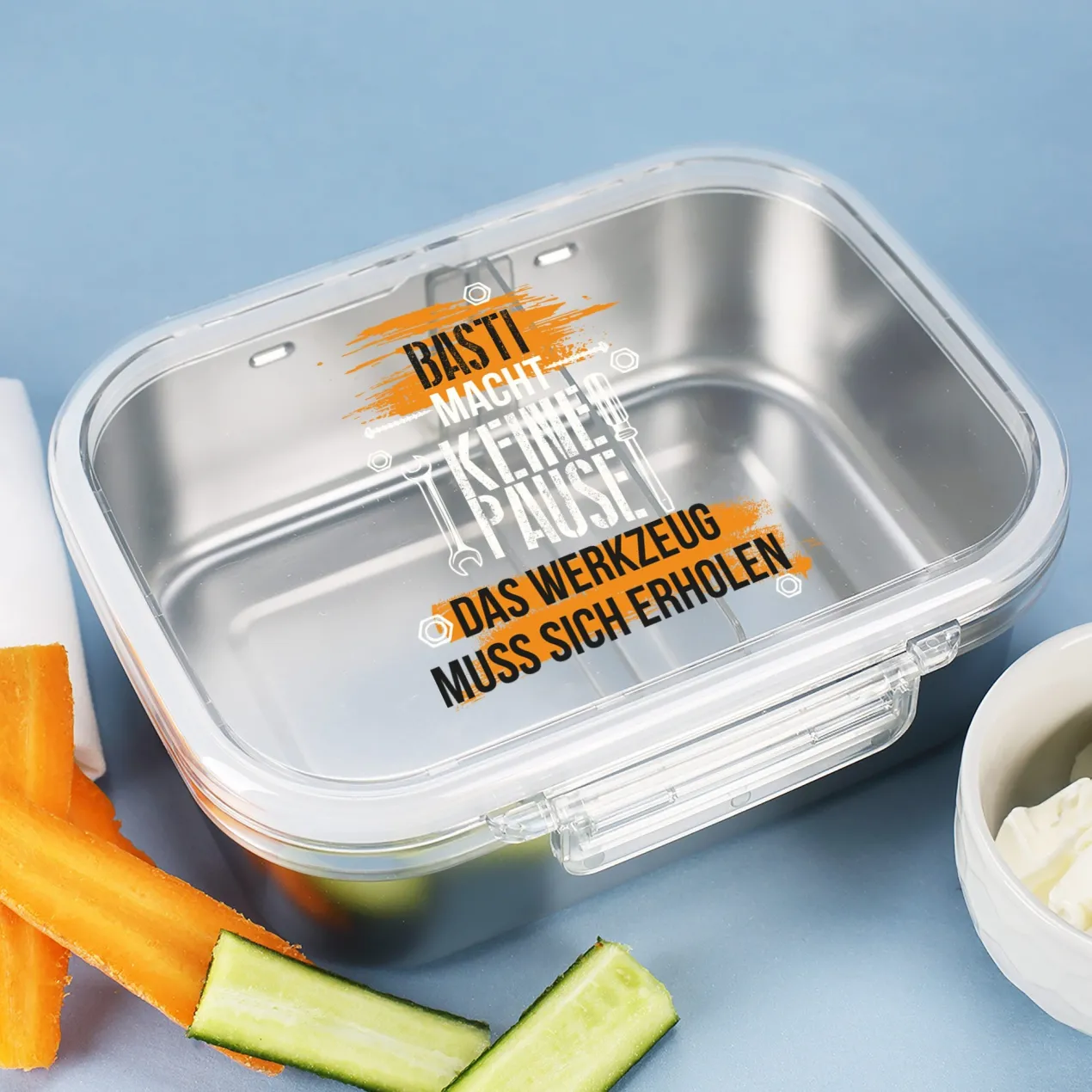 Personalisierte Edelstahl Brotdose für Handwerker | Lunchbox mit Spruch und Name