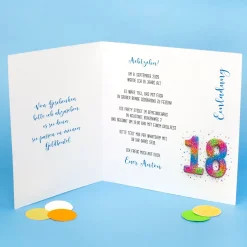 Personalisierte Einladungskarte zum 18. Geburtstag mit Foto & Konfetti-Zahl | Klappkarte mit Umschlag