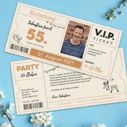 Personalisierte Einladungskarte zum Geburtstag als VIP Ticket mit Foto & Wunschtext | DIN lang Karte