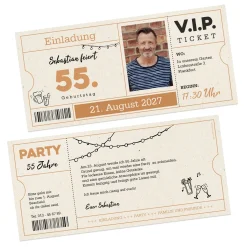 Personalisierte Einladungskarte zum Geburtstag als VIP Ticket mit Foto & Wunschtext | DIN lang Karte