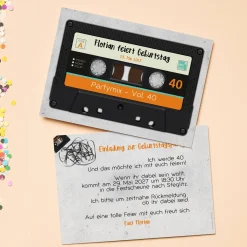Personalisierte Einladungskarte zum Geburtstag mit Retro Kassette | Partyeinladung mit Wunschtext