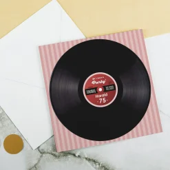 Personalisierte Einladungskarte zum Geburtstag mit Schallplatten-Motiv, Wunschtext, Foto & Farbauswahl