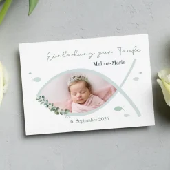 Personalisierte Einladungskarte zur Konfirmation, Kommunion, Taufe mit Foto | Ichthys & Zweig