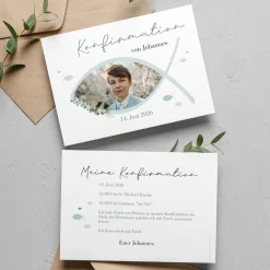 Personalisierte Einladungskarte zur Konfirmation, Kommunion, Taufe mit Foto | Ichthys & Zweig