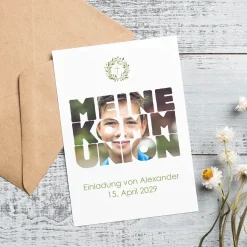 Personalisierte Einladungskarte zur Kommunion mit Foto & Wunschdaten | Eukalyptus