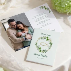 Personalisierte Einladungskarte mit Fotos & Ichthys | Klappkarte zur Taufe, Kommunion & Konfirmation