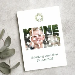 Personalisierte Einladungskarte zur Konfirmation mit Foto & Wunschdaten | Eukalyptus