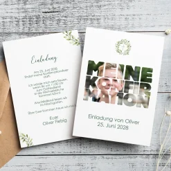 Personalisierte Einladungskarte zur Konfirmation mit Foto & Wunschdaten | Eukalyptus