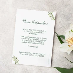 Personalisierte Einladungskarte zur Konfirmation mit Foto & Wunschdaten | Eukalyptus