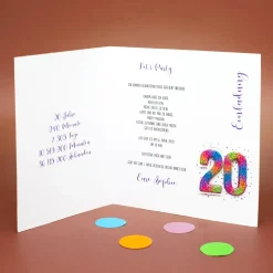 Personalisierte Einladungskarte zum 20. Geburtstag mit Foto & Konfetti-Zahl | Klappkarte mit Umschlag
