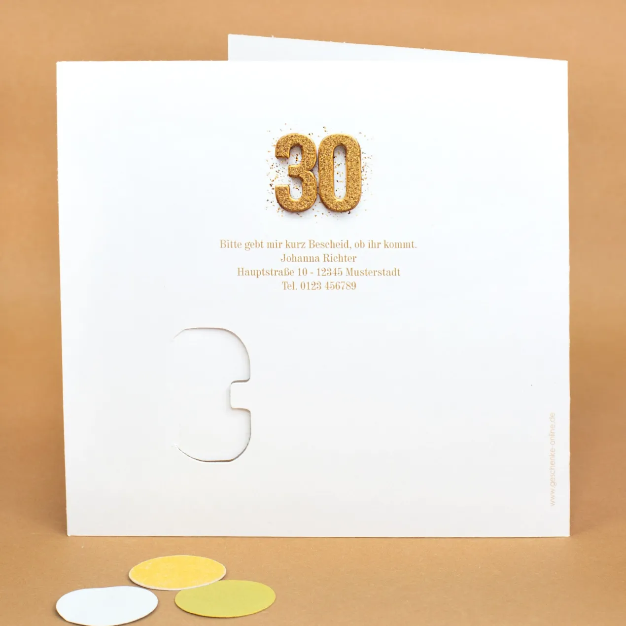 Personalisierte Einladungskarte zum 30. Geburtstag mit Foto & goldener Zahl | Klappkarte mit Umschlag