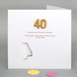 Personalisierte Einladungskarte zum 40. Geburtstag mit Foto & goldener Zahl | Klappkarte mit Umschlag