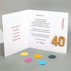 Personalisierte Einladungskarte zum 40. Geburtstag mit Foto & goldener Zahl | Klappkarte mit Umschlag