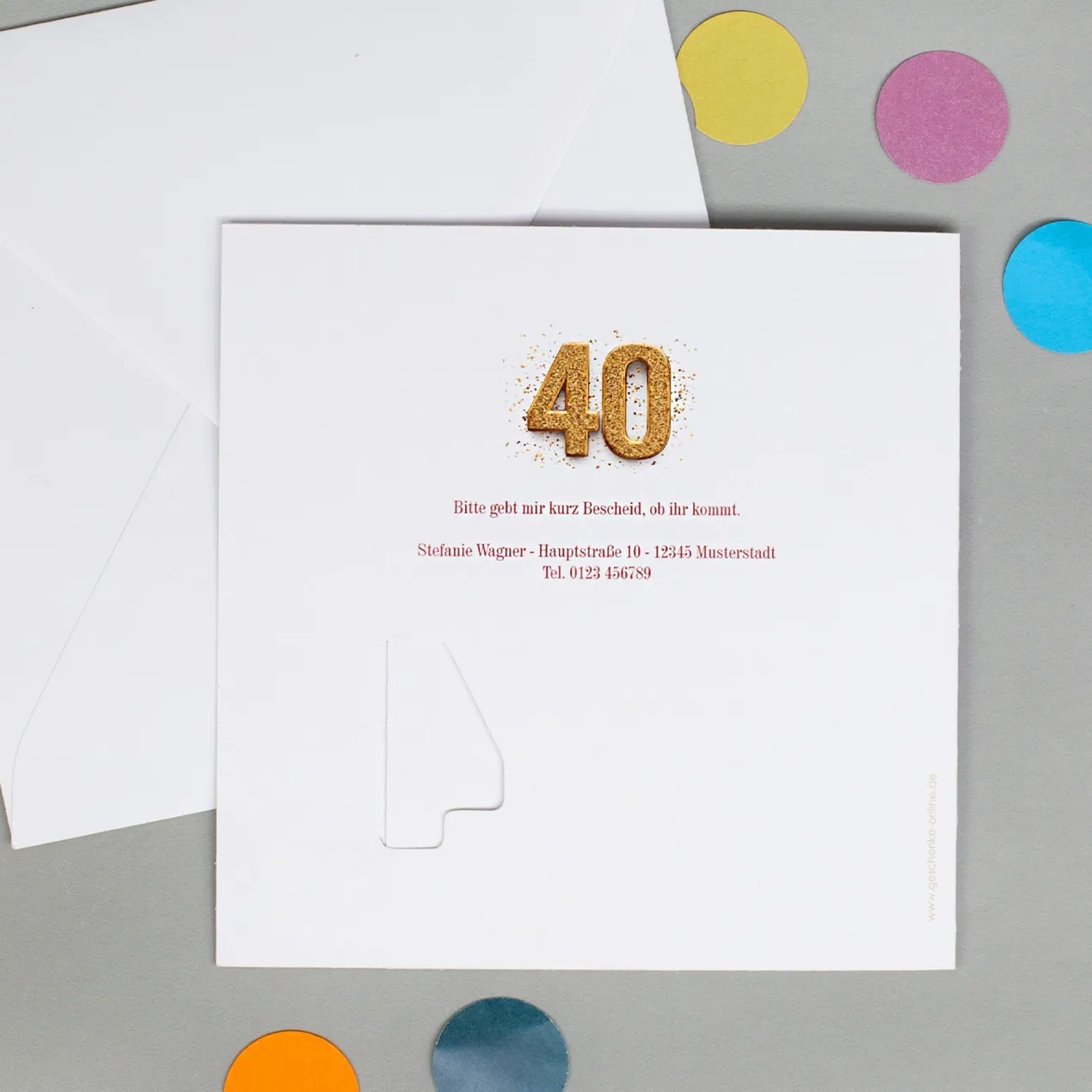 Personalisierte Einladungskarte zum 40. Geburtstag mit Foto & goldener Zahl | Klappkarte mit Umschlag