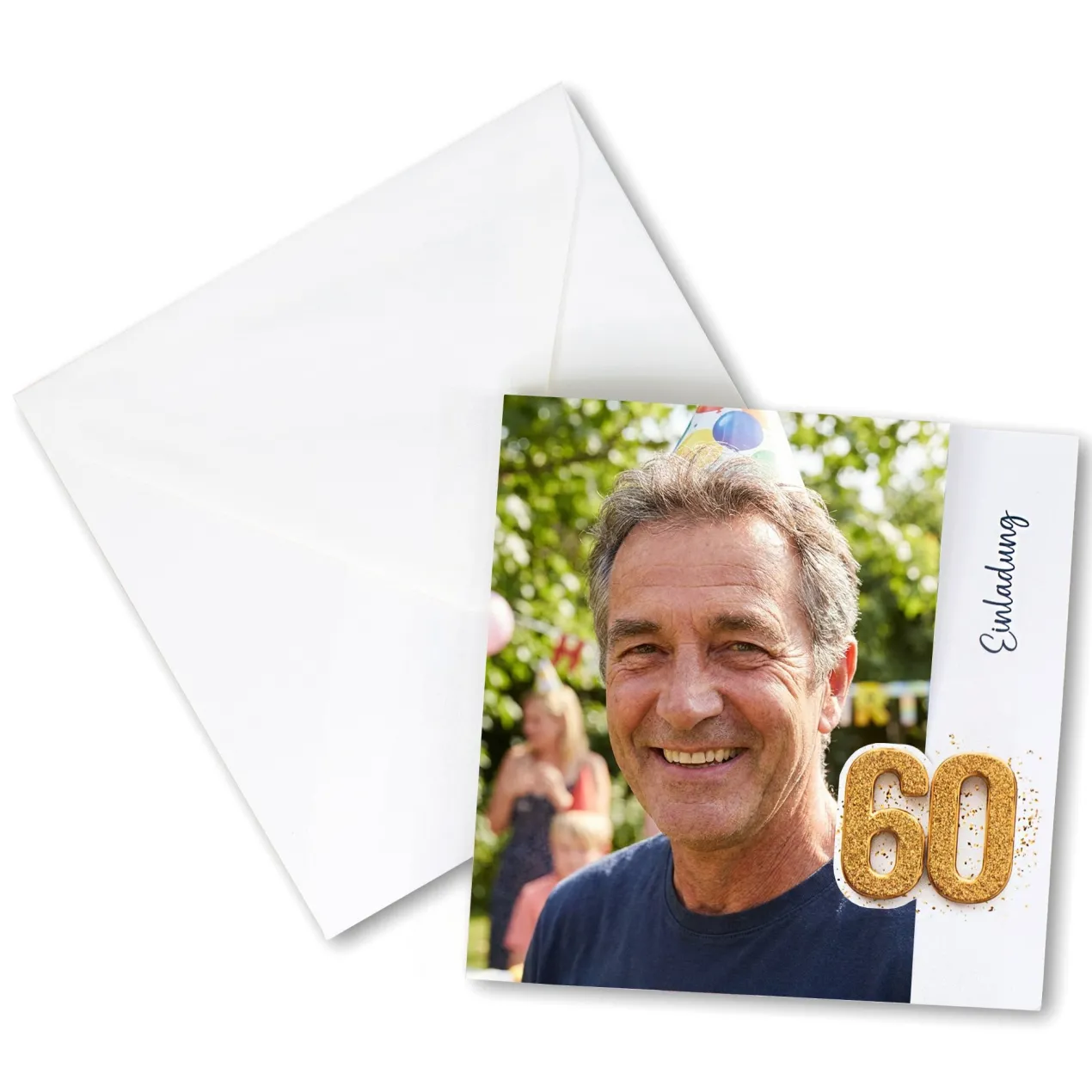 Personalisierte Einladungskarte zum 60. Geburtstag mit Foto | Klappkarte mit Umschlag