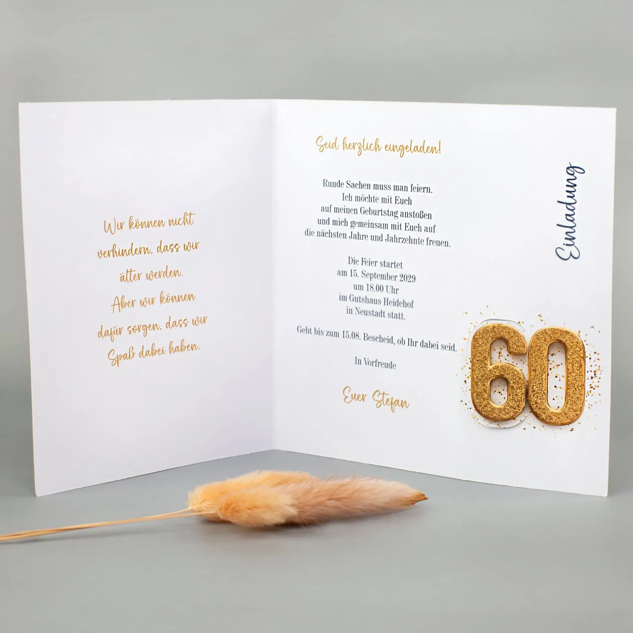 Personalisierte Einladungskarte zum 60. Geburtstag mit Foto | Klappkarte mit Umschlag