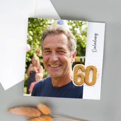 Personalisierte Einladungskarte zum 60. Geburtstag mit Foto | Klappkarte mit Umschlag