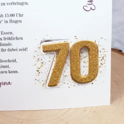 Personalisierte Einladungskarte zum 70. Geburtstag mit Foto & goldener Zahl | Klappkarte mit Umschlag