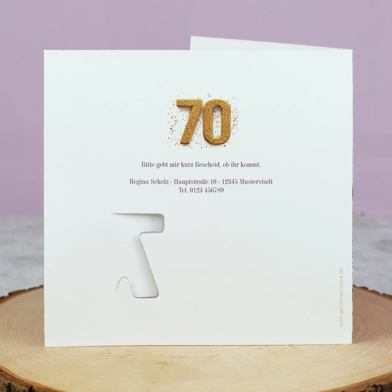 Personalisierte Einladungskarte zum 70. Geburtstag mit Foto & goldener Zahl | Klappkarte mit Umschlag
