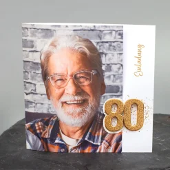 Personalisierte Einladungskarte zum 80. Geburtstag mit Foto | Klappkarte mit Umschlag