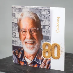 Personalisierte Einladungskarte zum 80. Geburtstag mit Foto | Klappkarte mit Umschlag