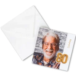 Personalisierte Einladungskarte zum 80. Geburtstag mit Foto | Klappkarte mit Umschlag