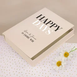 Personalisierte Erinnerungsbox Happy Days | Handgearbeitet Fotobox in Buchform für Hochzeit & Familie