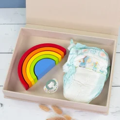 Personalisierte Erinnerungsbox als Geschenk zur Geburt mit Heißluftballon & Tier Motiv | Fotobox