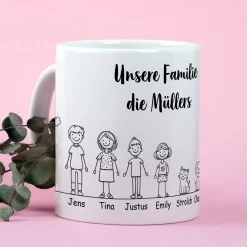Personalisierte Familientasse mit Namen & Wunschtext | Individuelles Geschenk für Mama, Papa & Familie