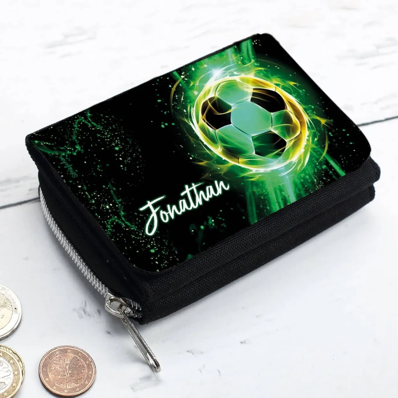 Personalisierte Geldbörse mit Fußball-Motiv und Name