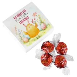 Personalisierte Geschenkbox mit 4 Lindor Kugeln zu Ostern | Ostergeschenk mit Küken Motiv