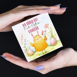 Personalisierte Geschenkbox mit 4 Lindor Kugeln zu Ostern | Ostergeschenk mit Küken Motiv