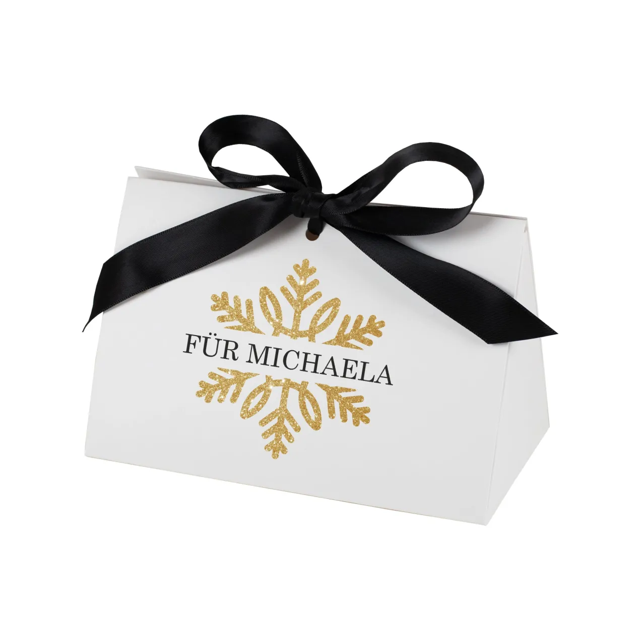 Personalisierte Geschenktasche mit goldener Schneeflocke | Edle Verpackung für Weihnachtsgeschenke