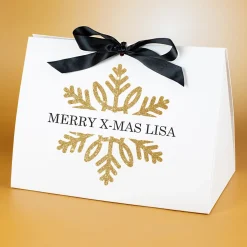 Personalisierte Geschenktasche mit goldener Schneeflocke | Edle Verpackung für Weihnachtsgeschenke