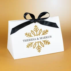Personalisierte Geschenktasche mit goldener Schneeflocke | Edle Verpackung für Weihnachtsgeschenke