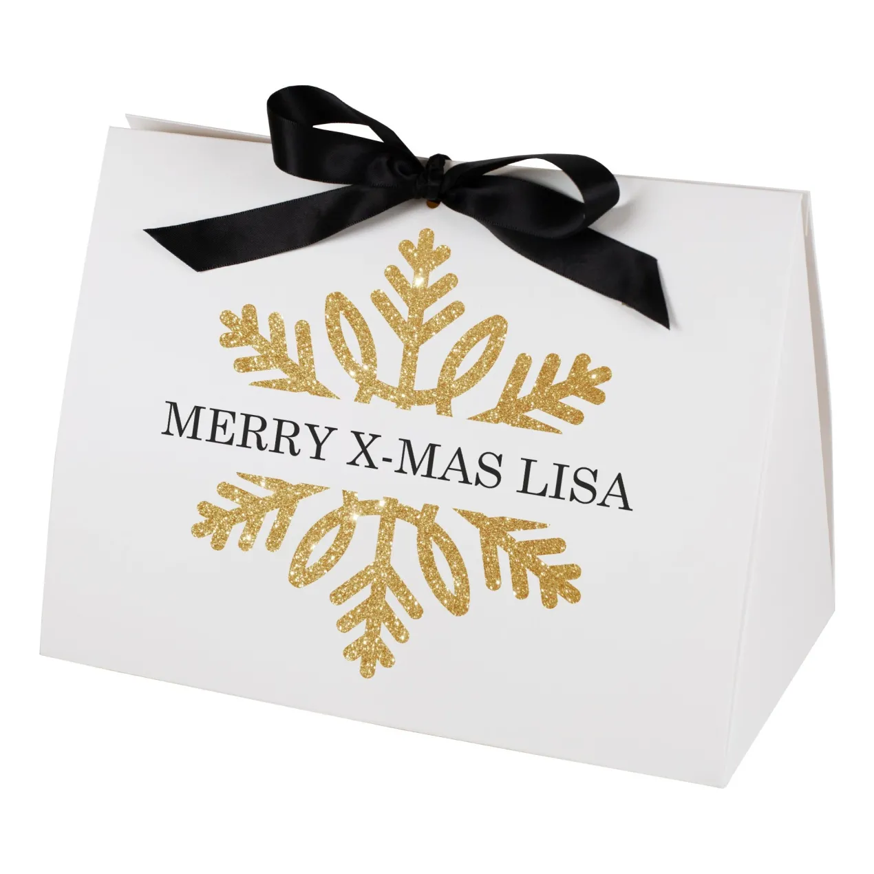 Personalisierte Geschenktasche mit goldener Schneeflocke | Edle Verpackung für Weihnachtsgeschenke