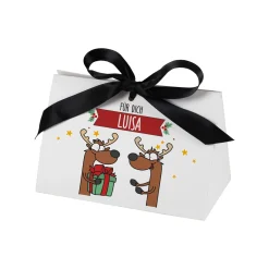 Personalisierte Geschenktasche mit Rentiermotiv & Schleife | Edle Geschenkverpackung zu Weihnachten