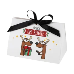 Personalisierte Geschenktasche mit Rentiermotiv & Schleife | Edle Geschenkverpackung zu Weihnachten