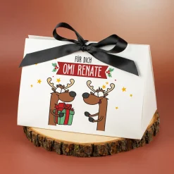 Personalisierte Geschenktasche mit Rentiermotiv & Schleife | Edle Geschenkverpackung zu Weihnachten