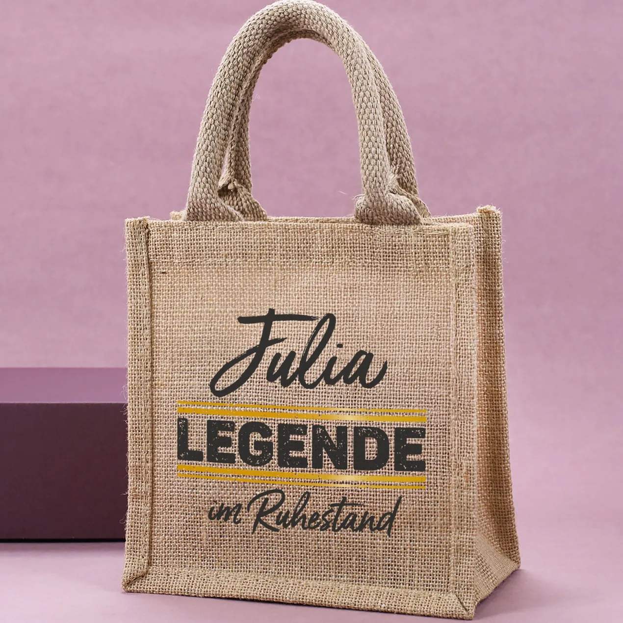 Personalisierte Geschenktasche aus Jute „Legende in Rente“ mit Wunschname
