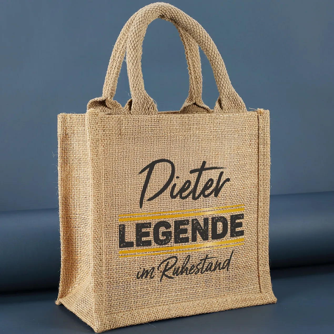 Personalisierte Geschenktasche aus Jute „Legende in Rente“ mit Wunschname