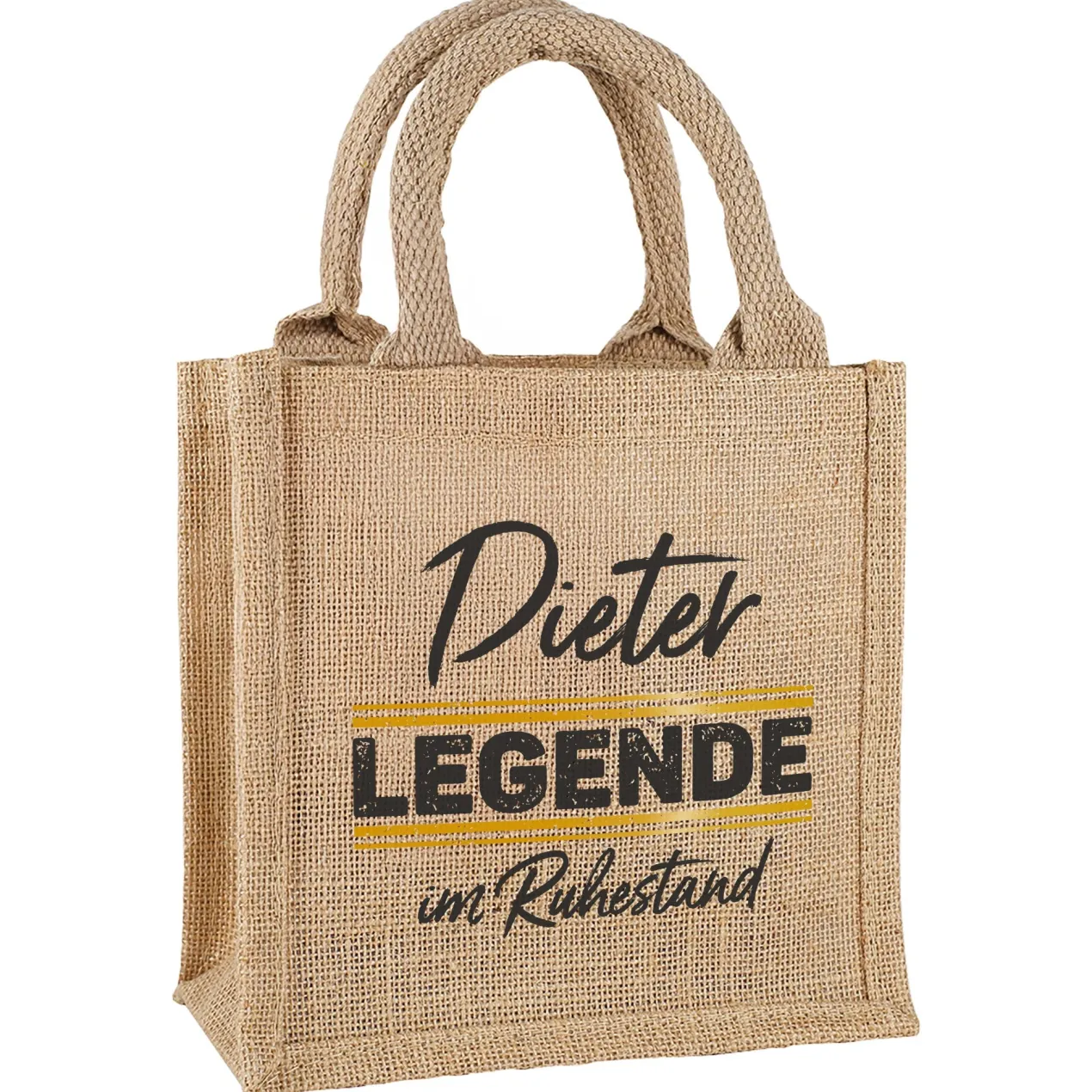 Personalisierte Geschenktasche aus Jute „Legende in Rente“ mit Wunschname