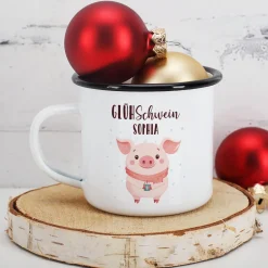 Personalisierte 'Glühschwein' Emailletasse | Witzige Tasse zu Weihnachten für Glühwein & Winterzeit