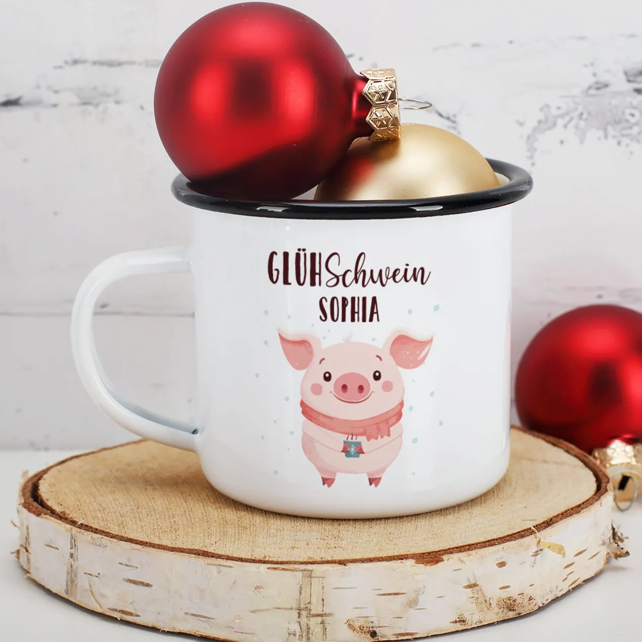 Personalisierte 'Glühschwein' Emailletasse | Witzige Tasse zu Weihnachten für Glühwein & Winterzeit