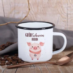 Personalisierte 'Glühschwein' Emailletasse | Witzige Tasse zu Weihnachten für Glühwein & Winterzeit