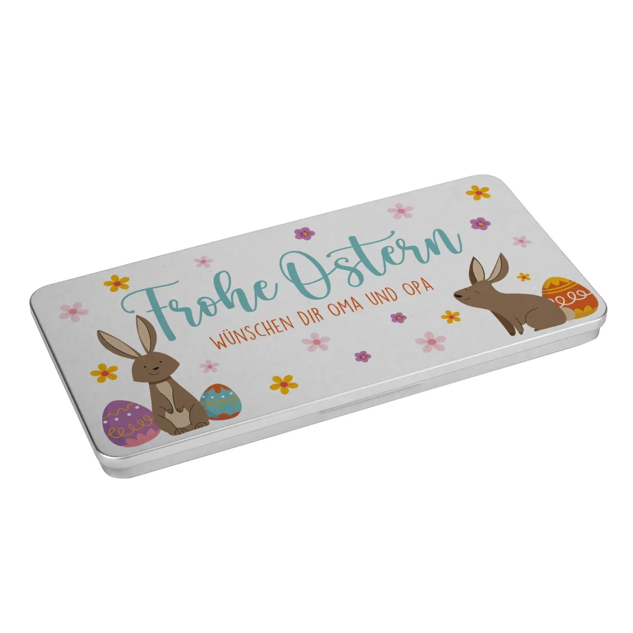 Personalisierte Gutscheinbox aus Metall zu Ostern mit Wunschtext | Geldgeschenk mit Osterhasen